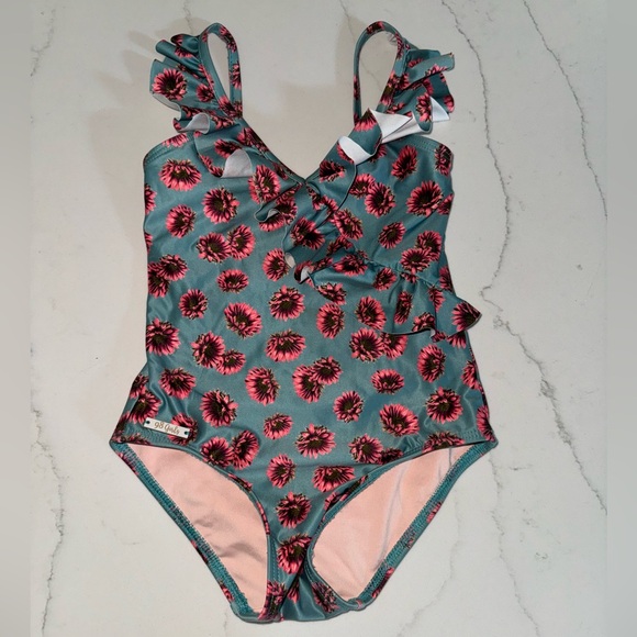 98 Coast Av ONE PIECE SWIMSUIT RUFFLE ADJUSTABLE STRAP SIZE 2/4 GIRLS - Picture 3 of 5